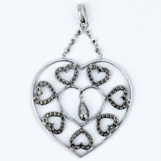 18k White Gold w/ Champaign and White Diamonds Heart Pendant 217-Diamonds!