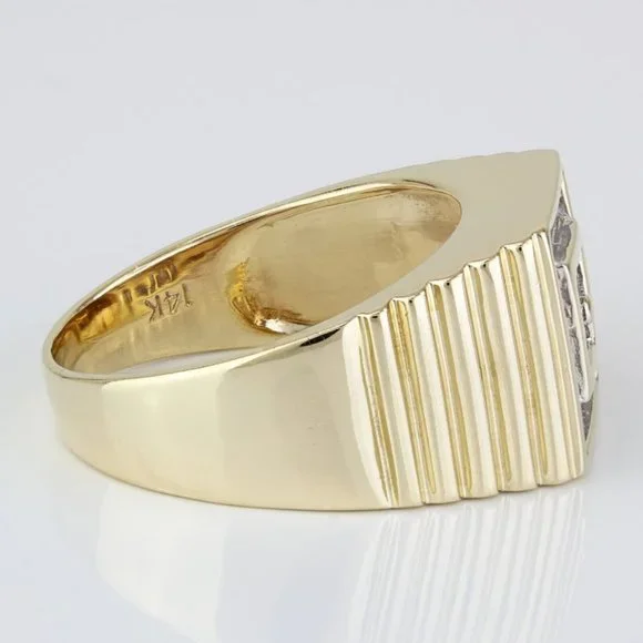 14k Yellow Gold Half Carat Vintage Diamond Men's Ring - Image 3