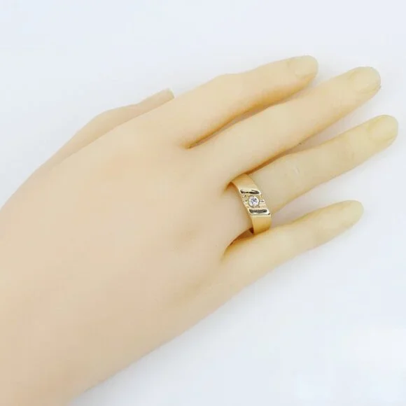 Vintage 14K Gold Diamond Solitaire Wedding / Anniversary Band Ring - Image 7