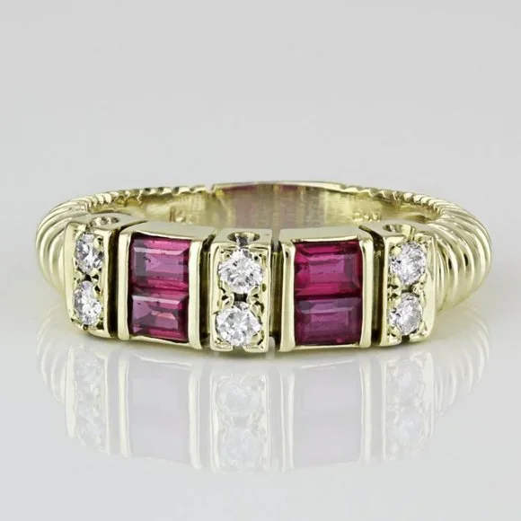 14K Yellow Gold Diamond & Ruby Anniversary Band / Bridal Marriage Wedding Ring