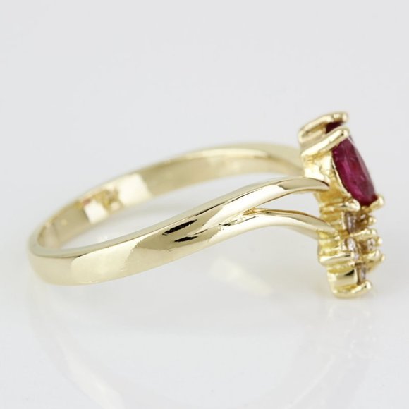 14k Yellow Gold Diamond & Marquise Ruby Flower Ring - Image 3