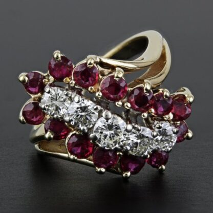 14k Yellow Gold Diamond and Ruby Wedding Anniversary Cocktail Ring – A ...