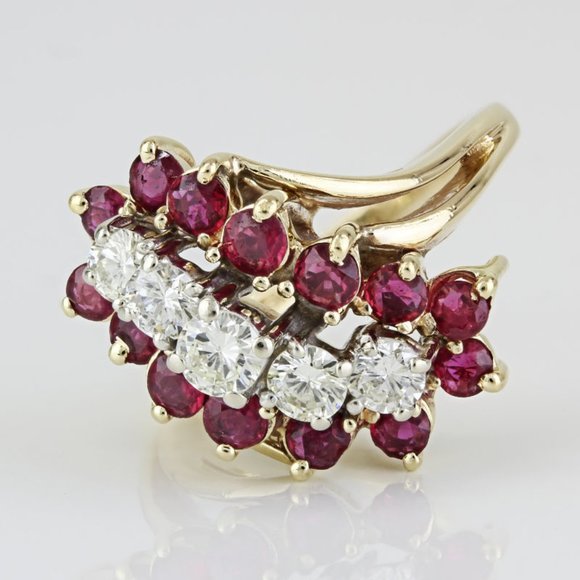 14k Yellow Gold Diamond and Ruby Wedding Anniversary Cocktail Ring - Image 3
