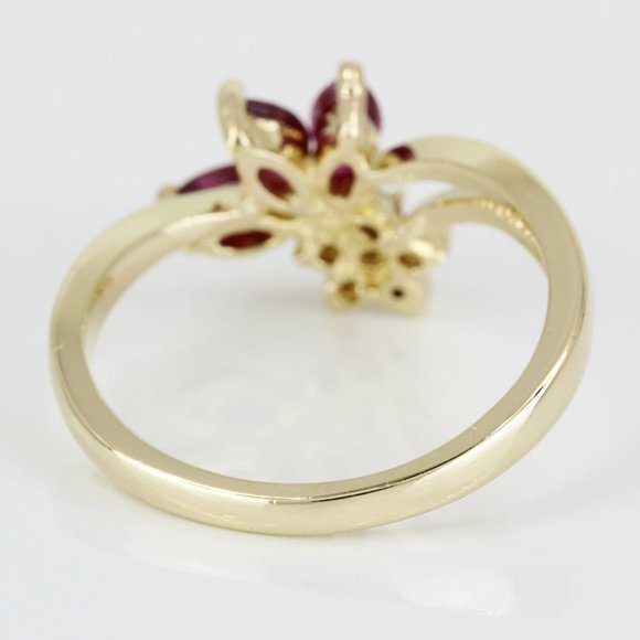 14k Yellow Gold Diamond & Marquise Ruby Flower Ring - Image 5