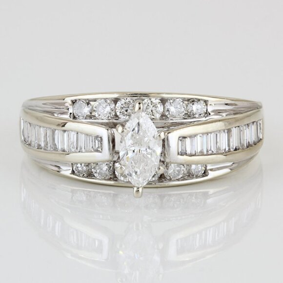 14k White Gold Marquise-Cut Diamond Accented Anniversary Engagement Ring