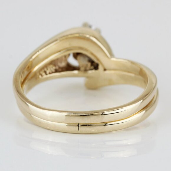 14k Yellow Gold Solitaire Diamond Heart Bridal Wedding Band Engagement Ring Set - Image 5