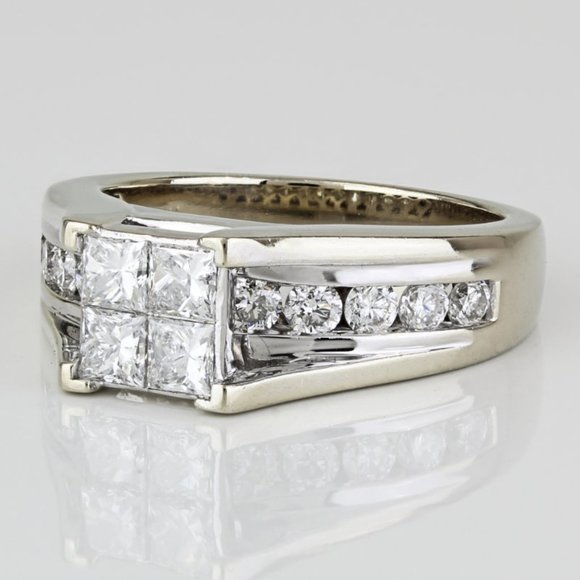 14k White Gold Princess & Round Diamond Engagement Anniversary Ring by Rosy Blue - Image 4