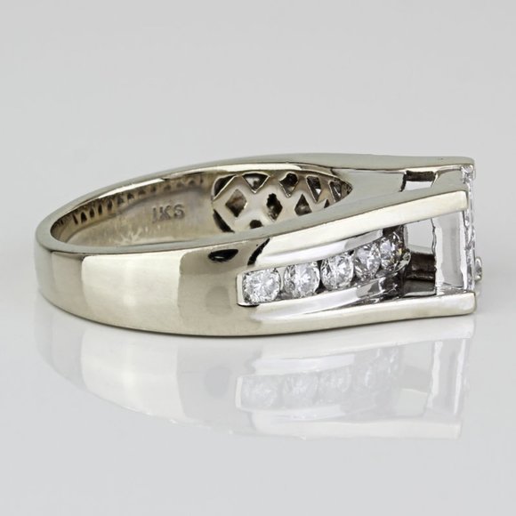 14k White Gold Princess & Round Diamond Engagement Anniversary Ring by Rosy Blue - Image 5