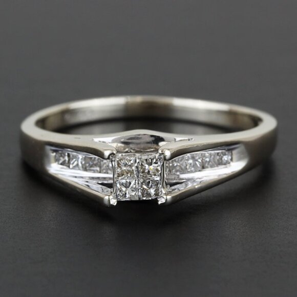 14k White Gold Princess Diamond Engagement / Anniversary / Cocktail Ring - Image 7