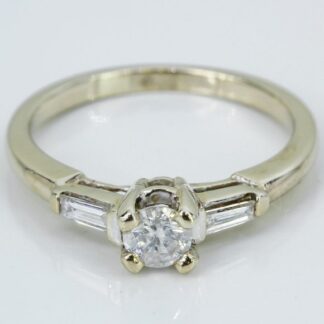 14K White Gold Round & Baguette Diamond Anniversary / Engagement Ring