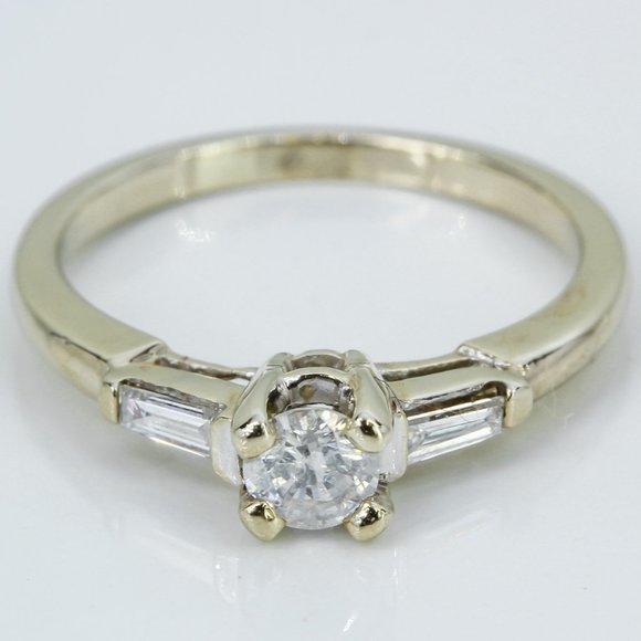 14K White Gold Round & Baguette Diamond Anniversary / Engagement Ring