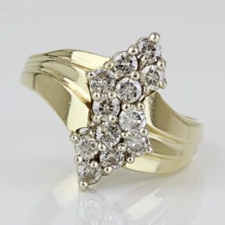 14k Yellow Gold 1-Carat Diamond Cluster Waterfall Cocktail Ring