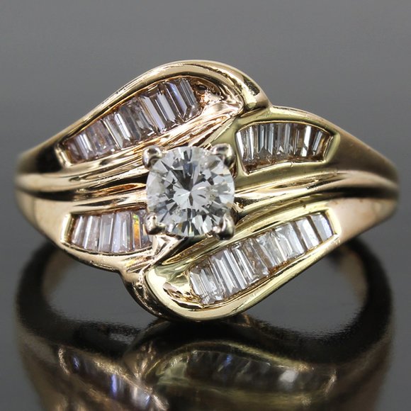 14k Yellow Gold Baguette & Round Diamonds Anniversary / Cocktail Ring