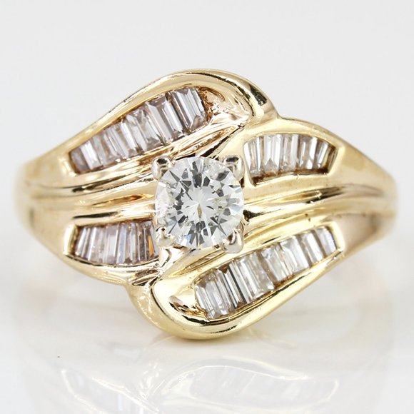 14k Yellow Gold Baguette & Round Diamonds Anniversary / Cocktail Ring - Image 5