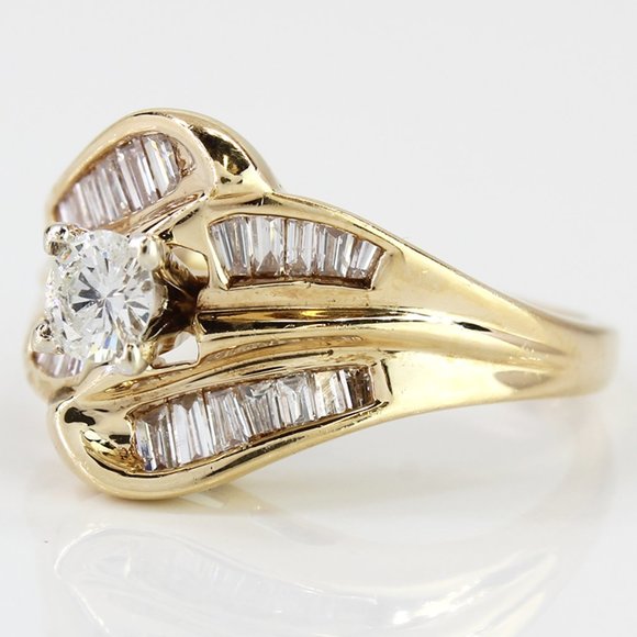 14k Yellow Gold Baguette & Round Diamonds Anniversary / Cocktail Ring - Image 4
