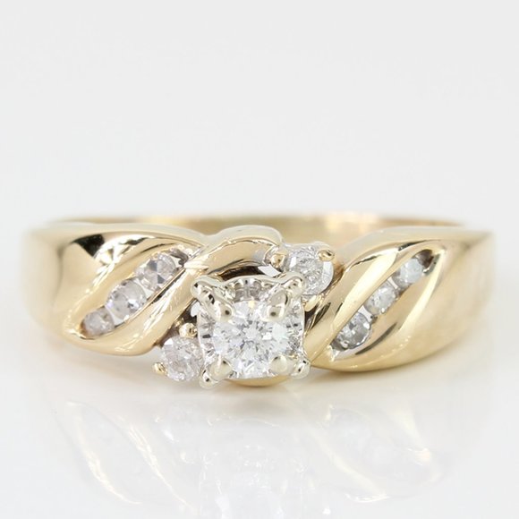 14K Yellow Gold Diamond Twist Band Ring
