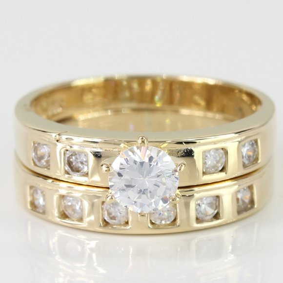 14k Gold Cubic Zirconia Wedding Ring Set