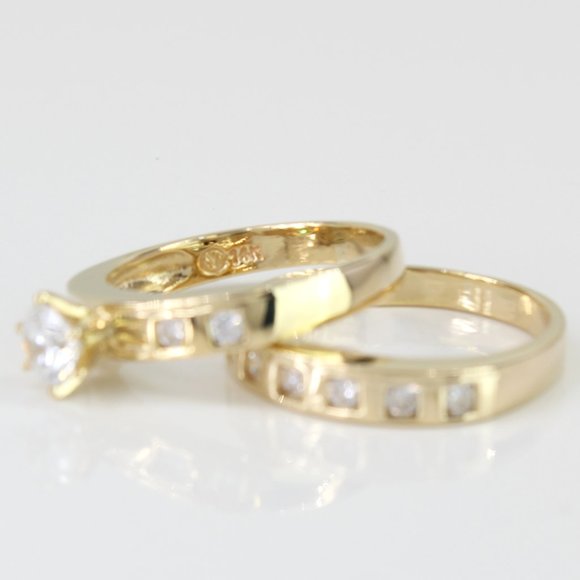 14k Gold Cubic Zirconia Wedding Ring Set - Image 5