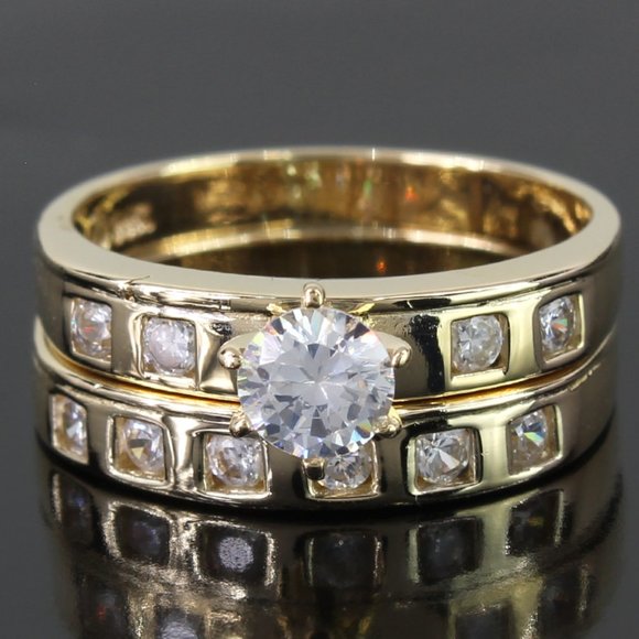 14k Gold Cubic Zirconia Wedding Ring Set - Image 6