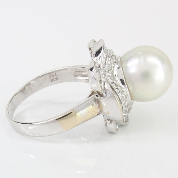18k White Gold South Sea Cultured Pearl & Diamond Anniversary / Cocktail Ring - Image 6