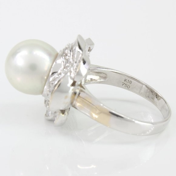18k White Gold South Sea Cultured Pearl & Diamond Anniversary / Cocktail Ring - Image 4