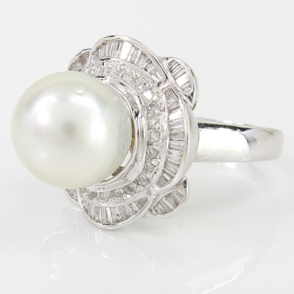 18k White Gold South Sea Cultured Pearl & Diamond Anniversary / Cocktail Ring - Image 3
