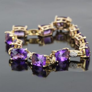 Vintage 10K Yellow Gold Purple Amethyst Diamond Anniversary Birthstone Bracelet