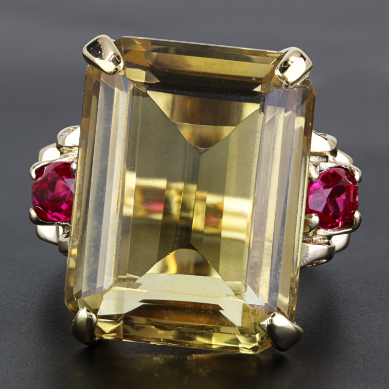Vintage 14k Yellow Gold Citrine and Ruby Anniversary / Cocktail / Statement Ring - Image 5