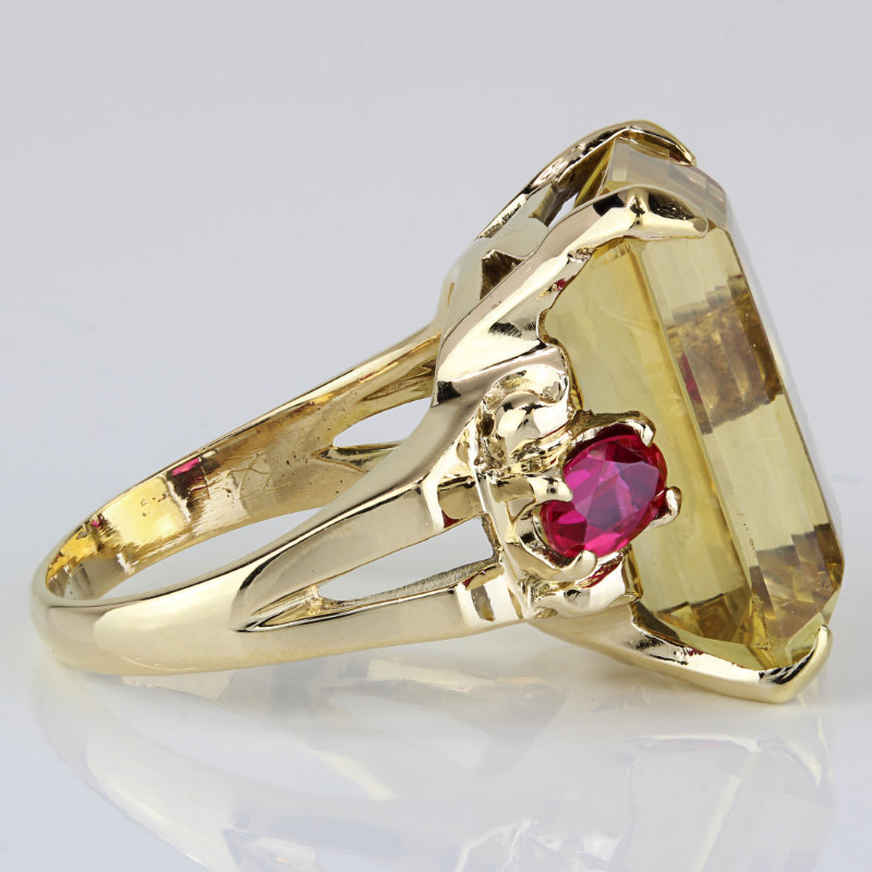 Vintage 14k Yellow Gold Citrine and Ruby Anniversary / Cocktail / Statement Ring - Image 3