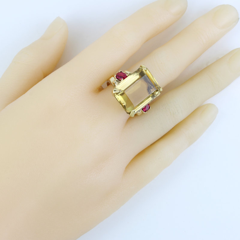 Vintage 14k Yellow Gold Citrine and Ruby Anniversary / Cocktail / Statement Ring - Image 7