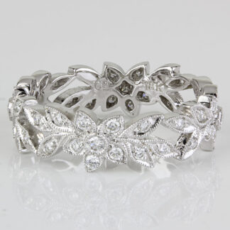 18K White Gold Stackable Filigree Diamond Eternity Band Ring by Carl Blackburn