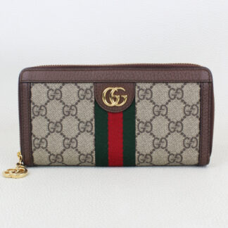 Gucci GG Supreme Monogram Web Ophidia Zip Around Wallet Brown