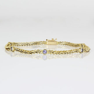 Vintage 14k Yellow Gold Wheat-link Tanzanite Bracelet