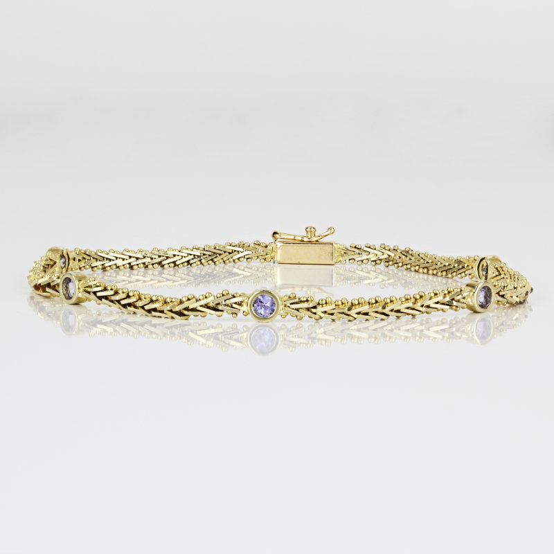 Vintage 14k Yellow Gold Wheat-link Tanzanite Bracelet