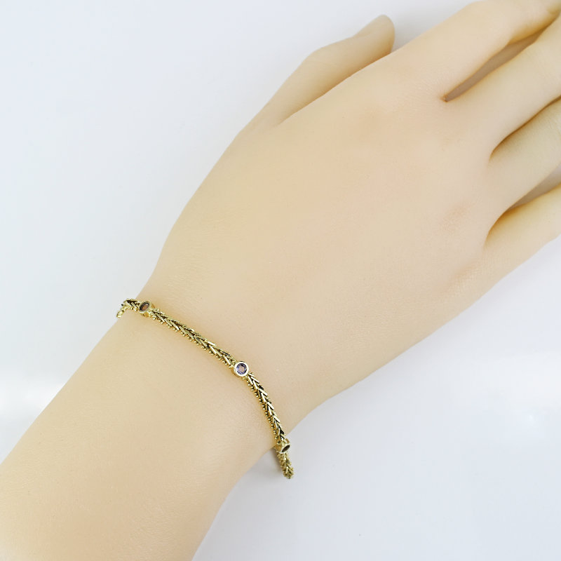 Vintage 14k Yellow Gold Wheat-link Tanzanite Bracelet - Image 5