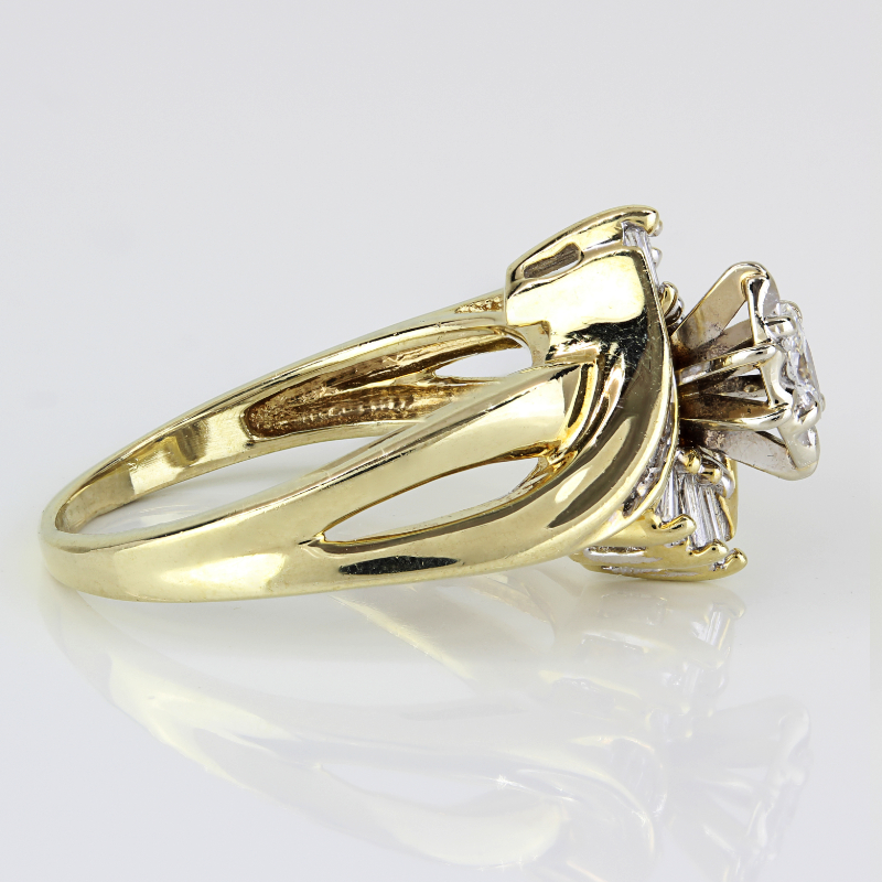 10k Yellow Gold Marquise + Baguette Diamond Cocktail Ring - Image 3