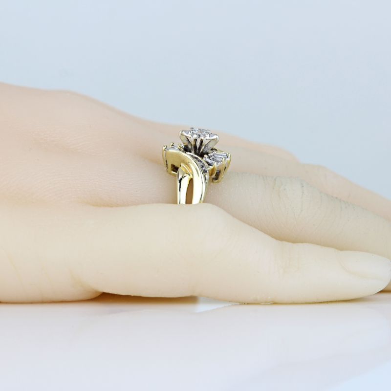 10k Yellow Gold Marquise + Baguette Diamond Cocktail Ring - Image 6