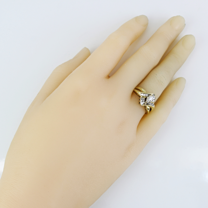 10k Yellow Gold Marquise + Baguette Diamond Cocktail Ring - Image 7