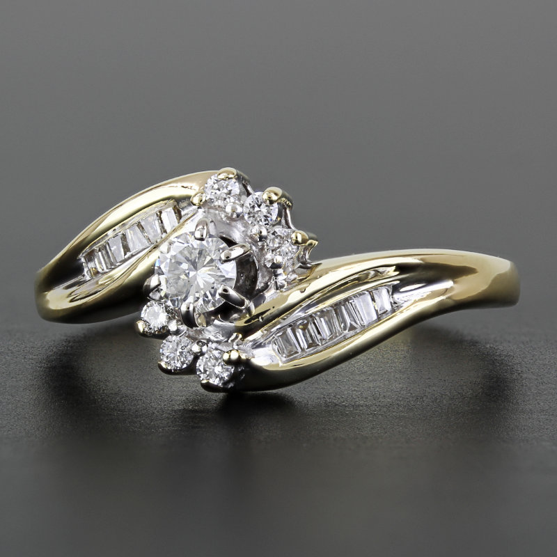 10k Yellow Gold Baguette Diamond Engagement / Cocktail Ring - Image 6