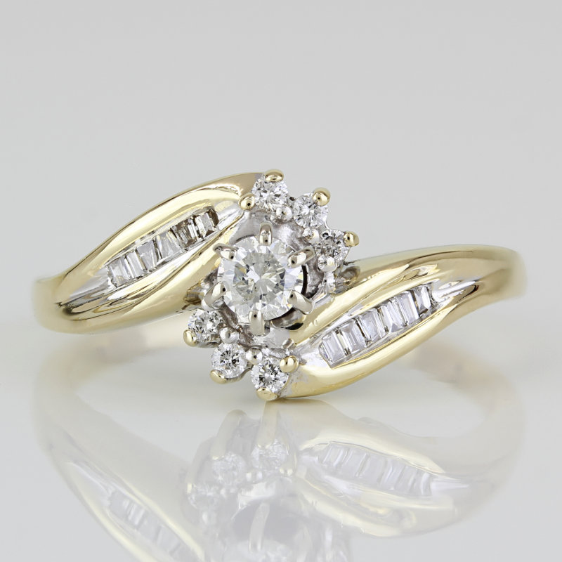 10k Yellow Gold Baguette Diamond Engagement / Cocktail Ring