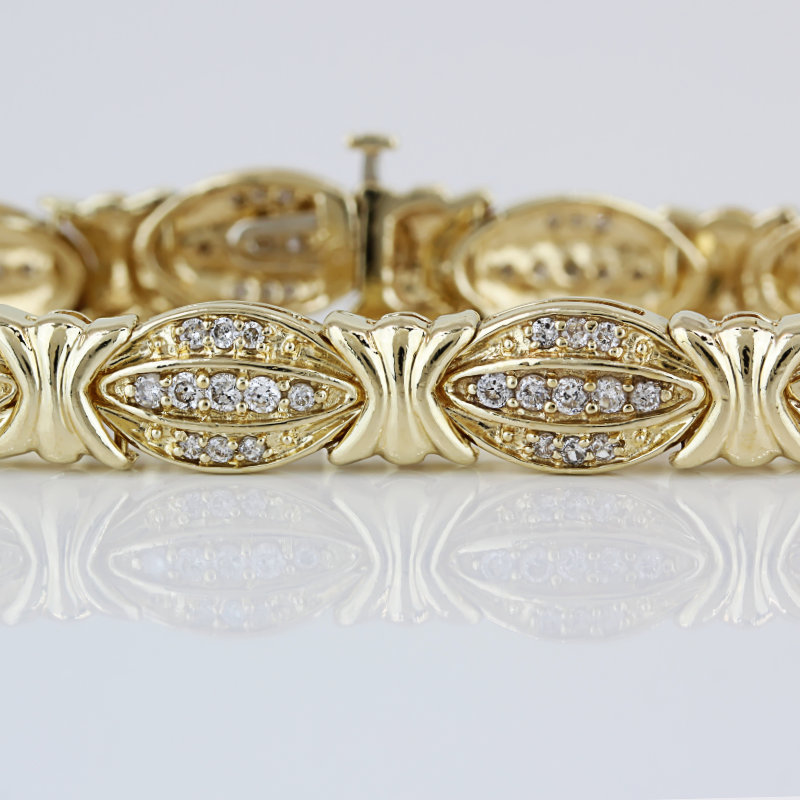 14K Yellow Gold 2 Carat Diamond X&O Tennis Bracelet - Image 3