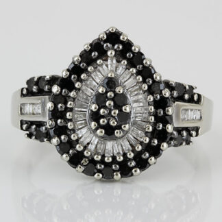 10K White Gold 1 Carat Black & White Diamonds Coacktail Ring