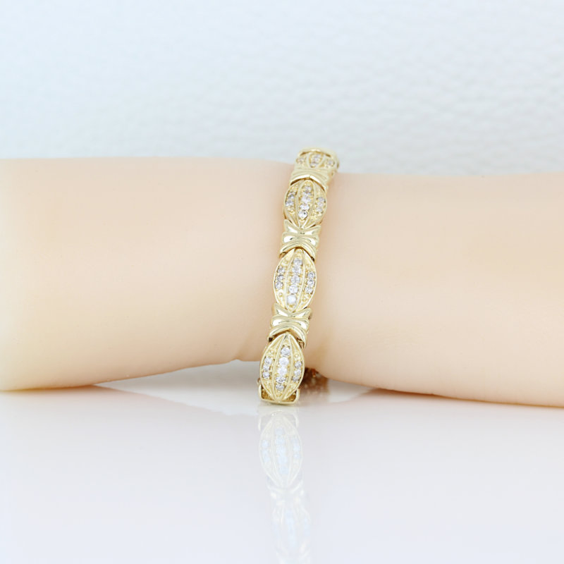 14K Yellow Gold 2 Carat Diamond X&O Tennis Bracelet - Image 6