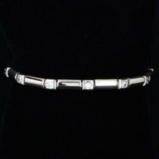 14k White Gold Bar Link Cubic Zirconia Bracelet - 7.25"