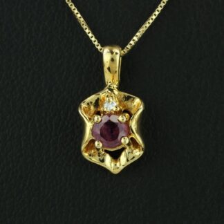 Vintage 14K Yellow Gold Ruby and Diamond Anniversary / Birthstone Pendant Charm