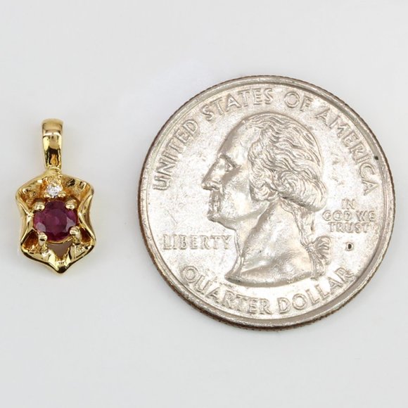 Vintage 14K Yellow Gold Ruby and Diamond Anniversary / Birthstone Pendant Charm - Image 5