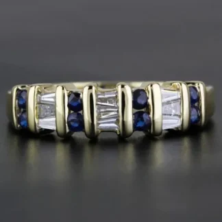 Vintage 14K Yellow Gold Diamond & Sapphire Anniversary Band / Wedding Ring