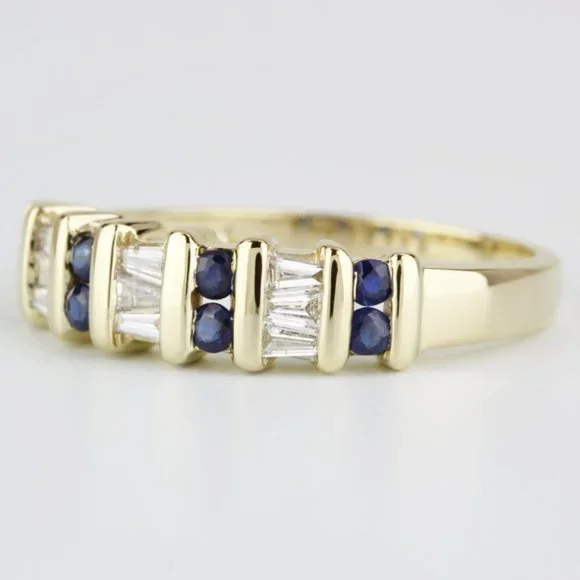 Vintage 14K Yellow Gold Diamond & Sapphire Anniversary Band / Wedding Ring - Image 5