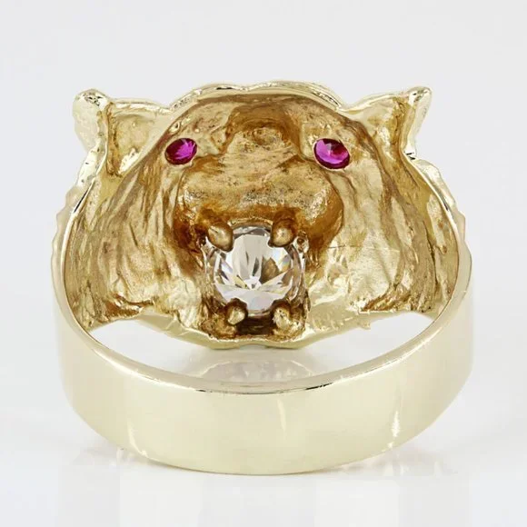 14K Yellow Gold White & Red Cubic Zirconia CZ Diamond-cut Tiger Ring - Image 4