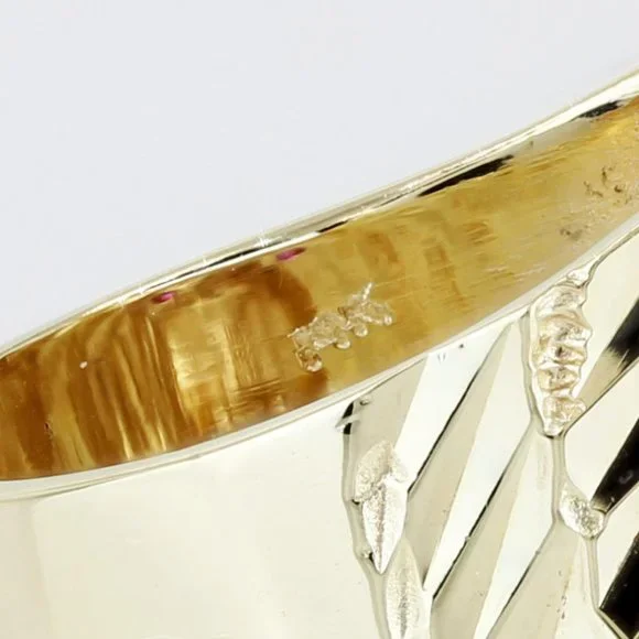 14K Yellow Gold White & Red Cubic Zirconia CZ Diamond-cut Tiger Ring - Image 5